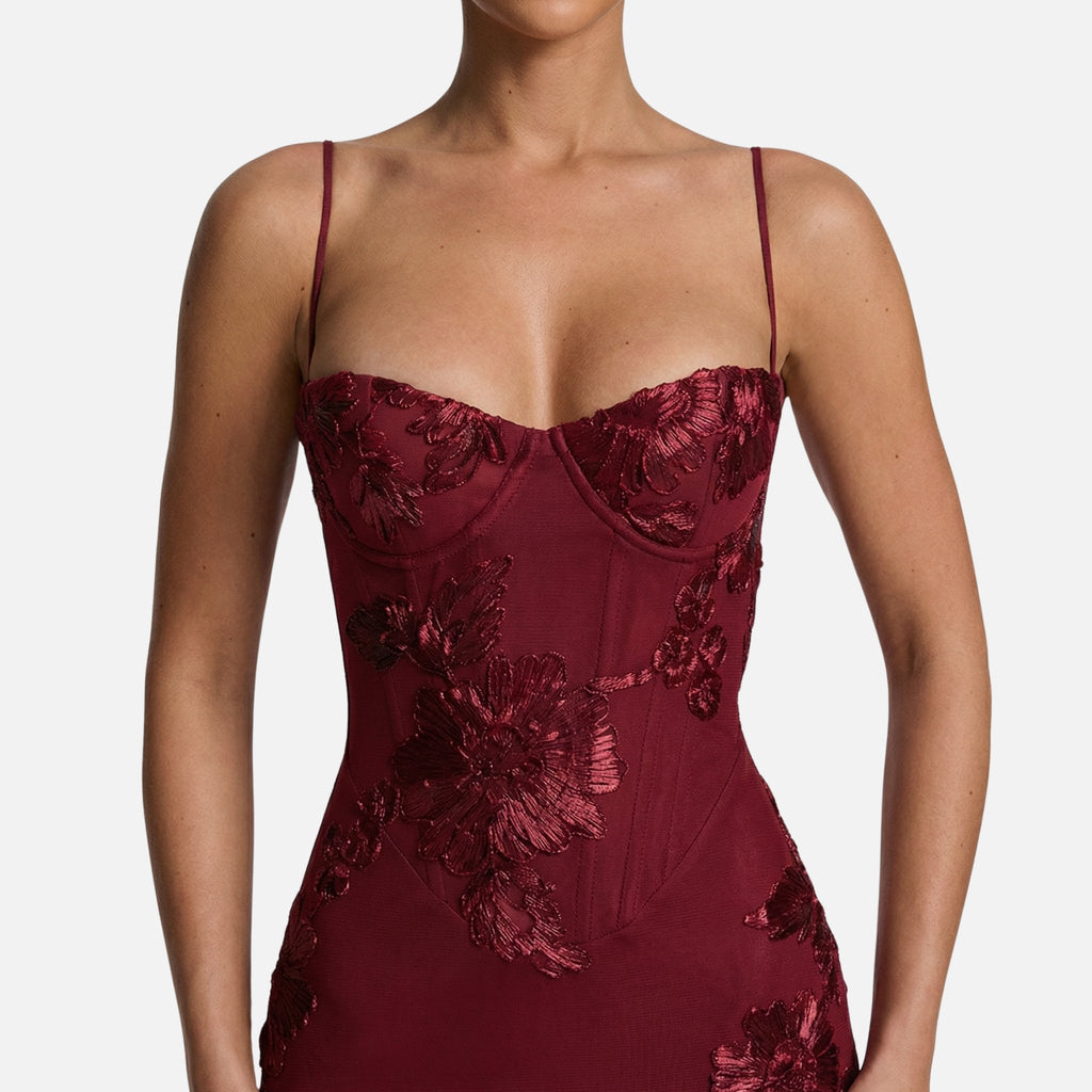 Figurbetontes Satin-Maxikleid mit Korsett-Mieder für Damen