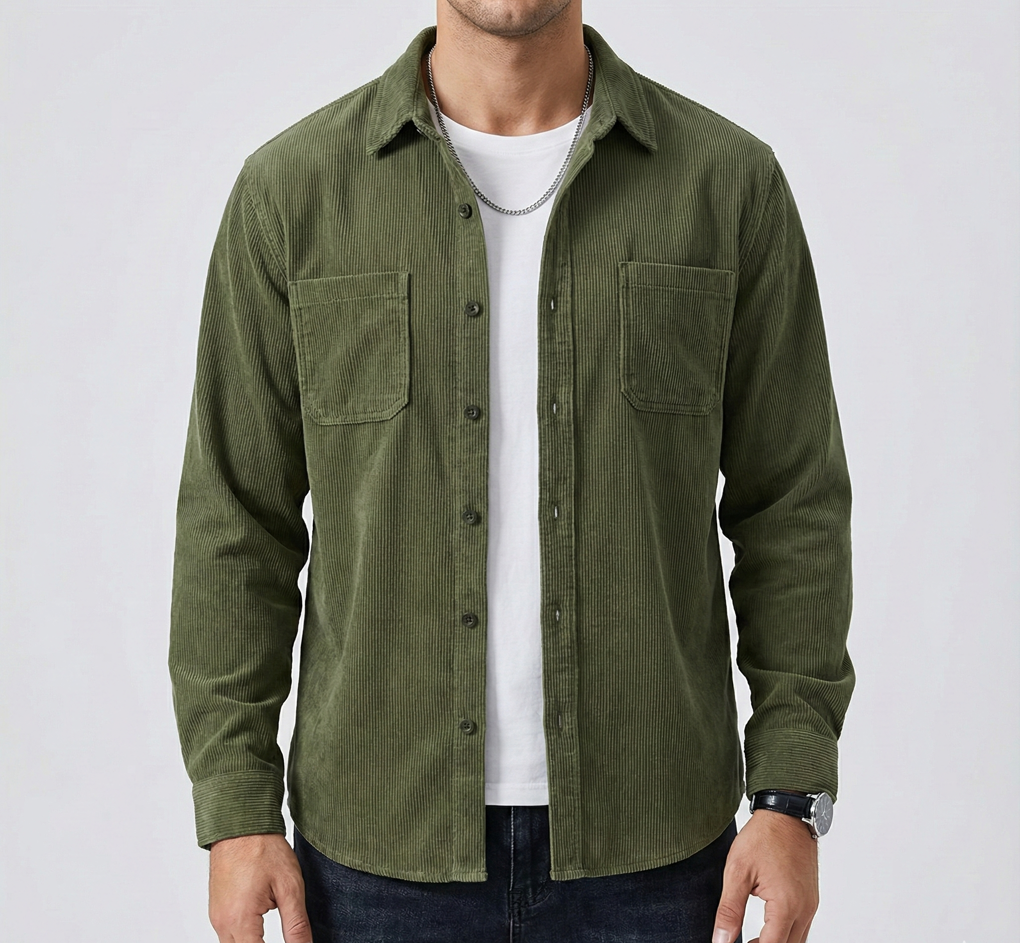 Men's corduroy shirt with button placket