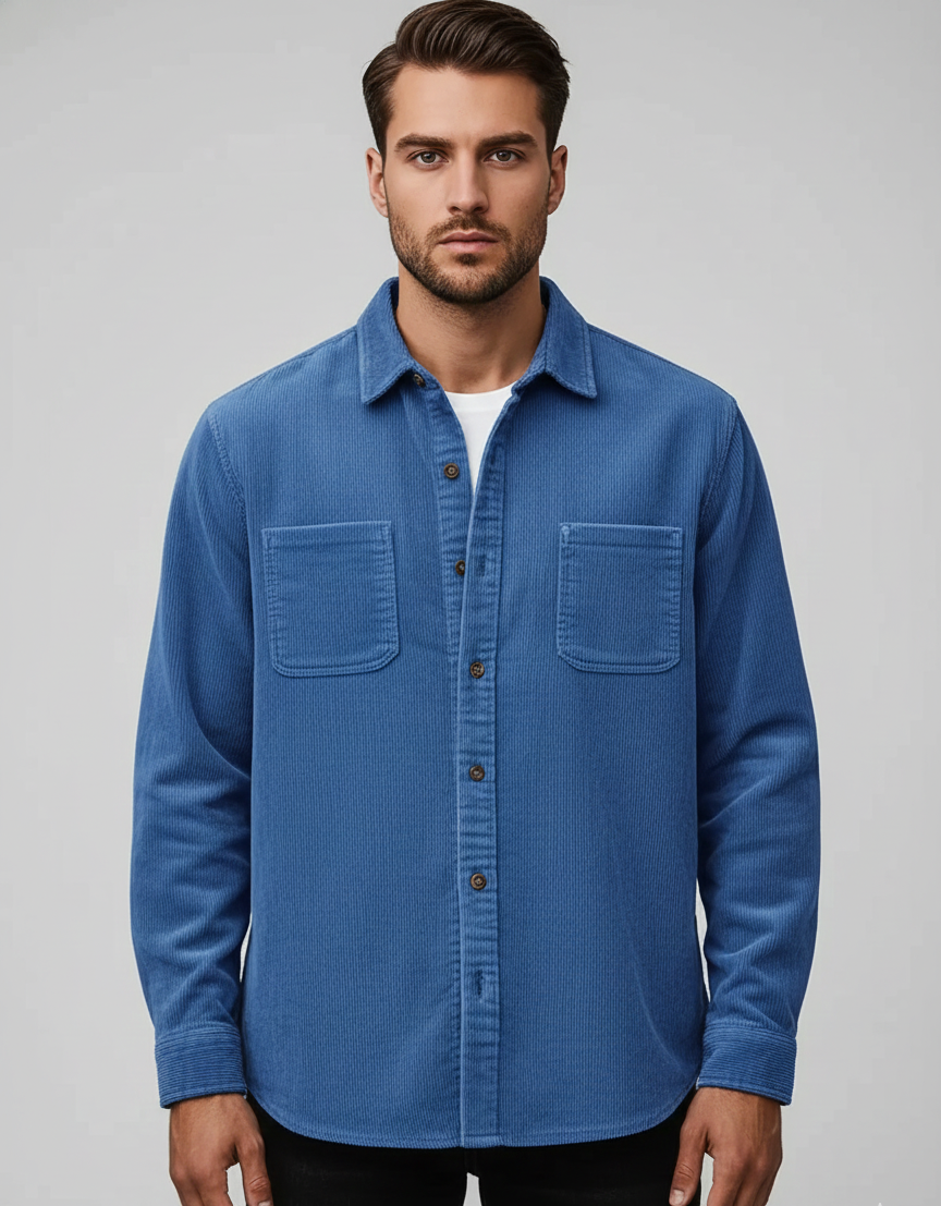 Men's corduroy shirt with button placket