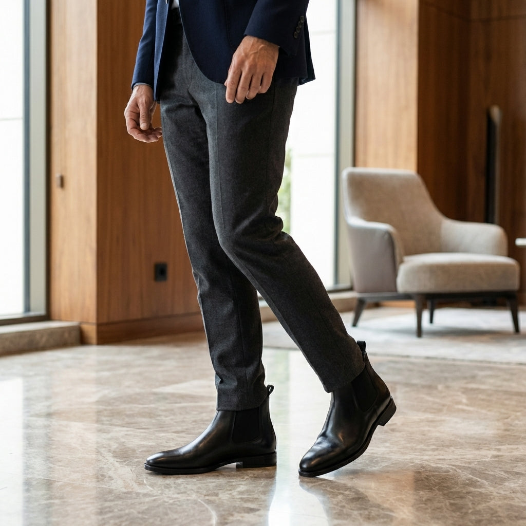 Chelsea Boots für Herren aus weichem Leder | Klassische Lederstiefeletten mit Ledersohle und elastischen Einsätzen für Büro und