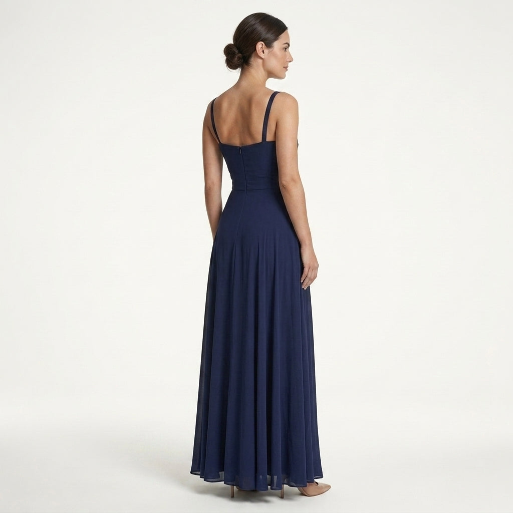 Damen Maxikleid mit Carré-Ausschnitt und Raffung | Bodenlanges Abendkleid für Hochzeitsgäste und festliche Anlässe