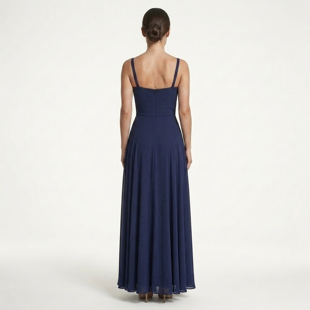 Damen Maxikleid mit Carré-Ausschnitt und Raffung | Bodenlanges Abendkleid für Hochzeitsgäste und festliche Anlässe