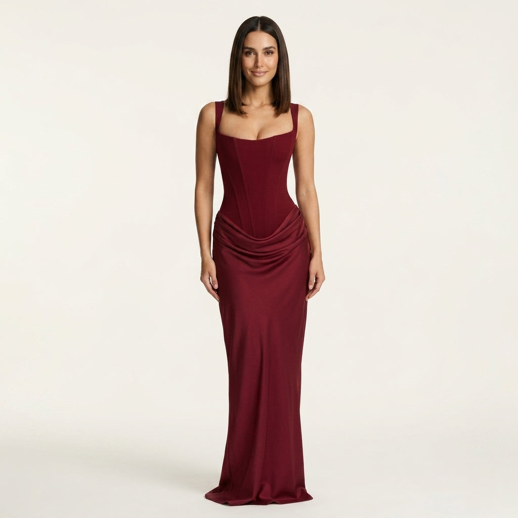 Figurbetontes Bodycon Maxikleid mit Korsett-Struktur | Elegantes Abendkleid für Hochzeiten | Slim Fit Bodenlang