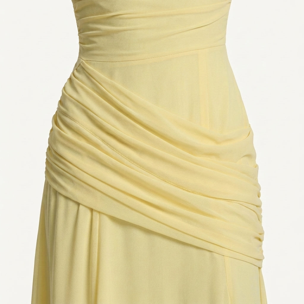 Damen Maxikleid mit Carré-Ausschnitt und Raffung | Bodenlanges Abendkleid für Hochzeitsgäste und festliche Anlässe