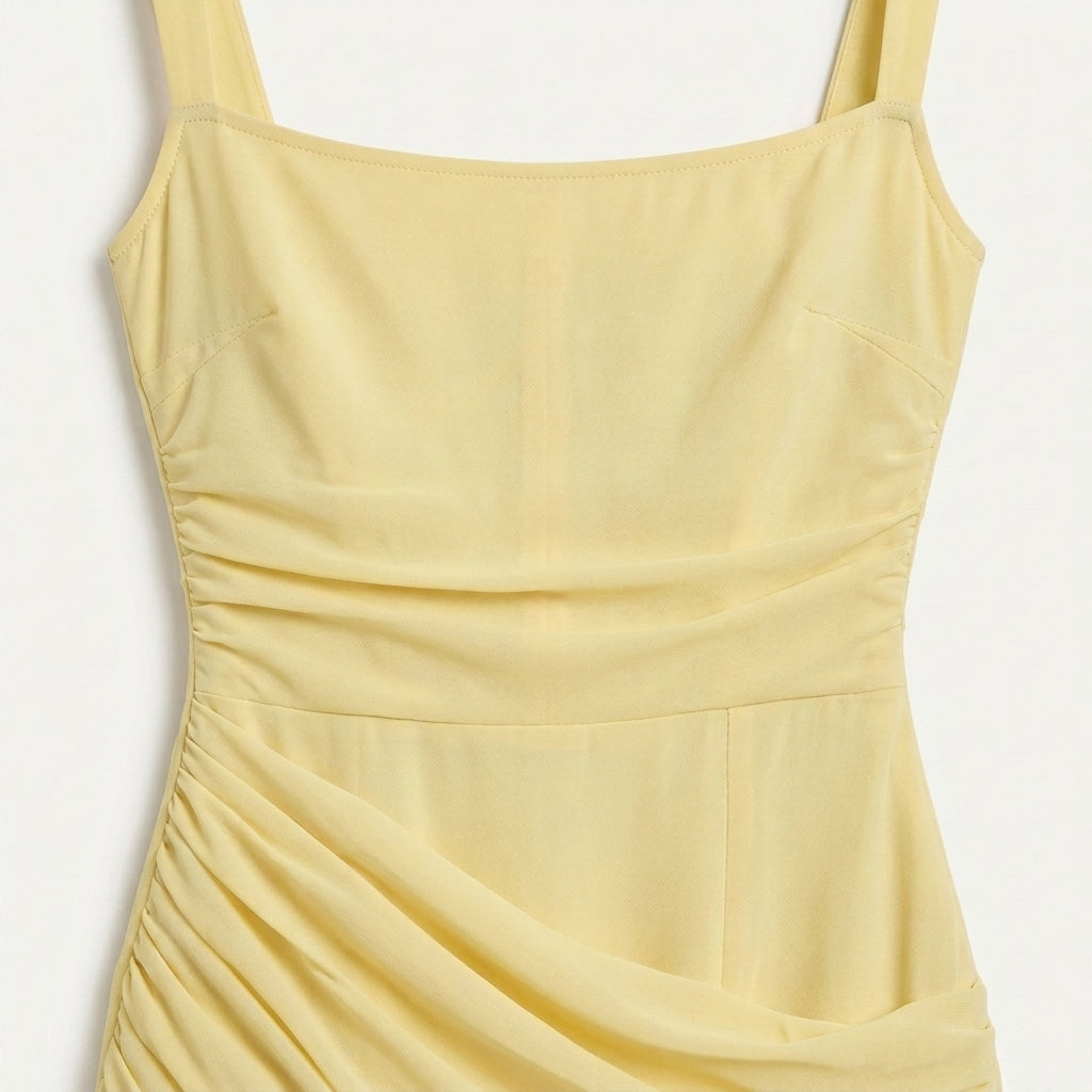 Damen Maxikleid mit Carré-Ausschnitt und Raffung | Bodenlanges Abendkleid für Hochzeitsgäste und festliche Anlässe