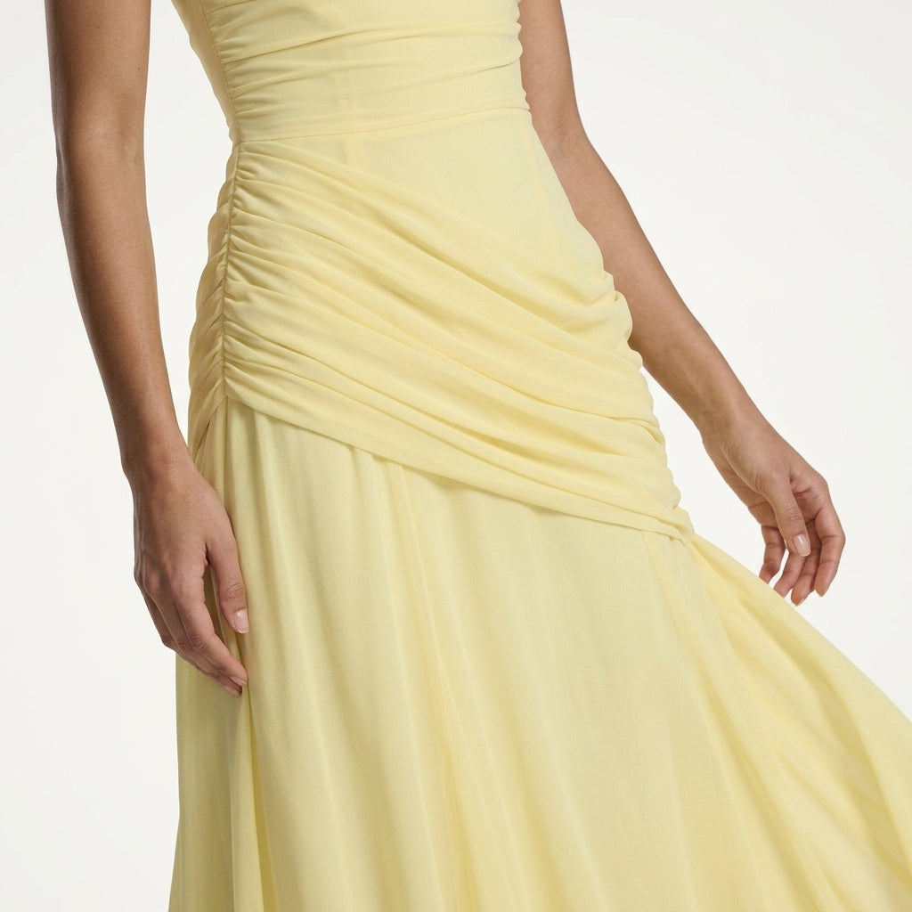 Damen Maxikleid mit Carré-Ausschnitt und Raffung | Bodenlanges Abendkleid für Hochzeitsgäste und festliche Anlässe