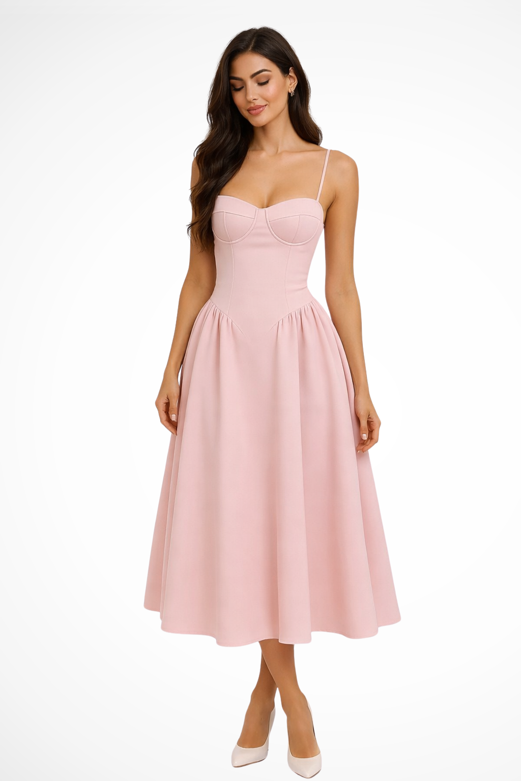 Elegantes Midi-Kleid mit Korsett-Oberteil in A-Linie für Hochzeitsgäste