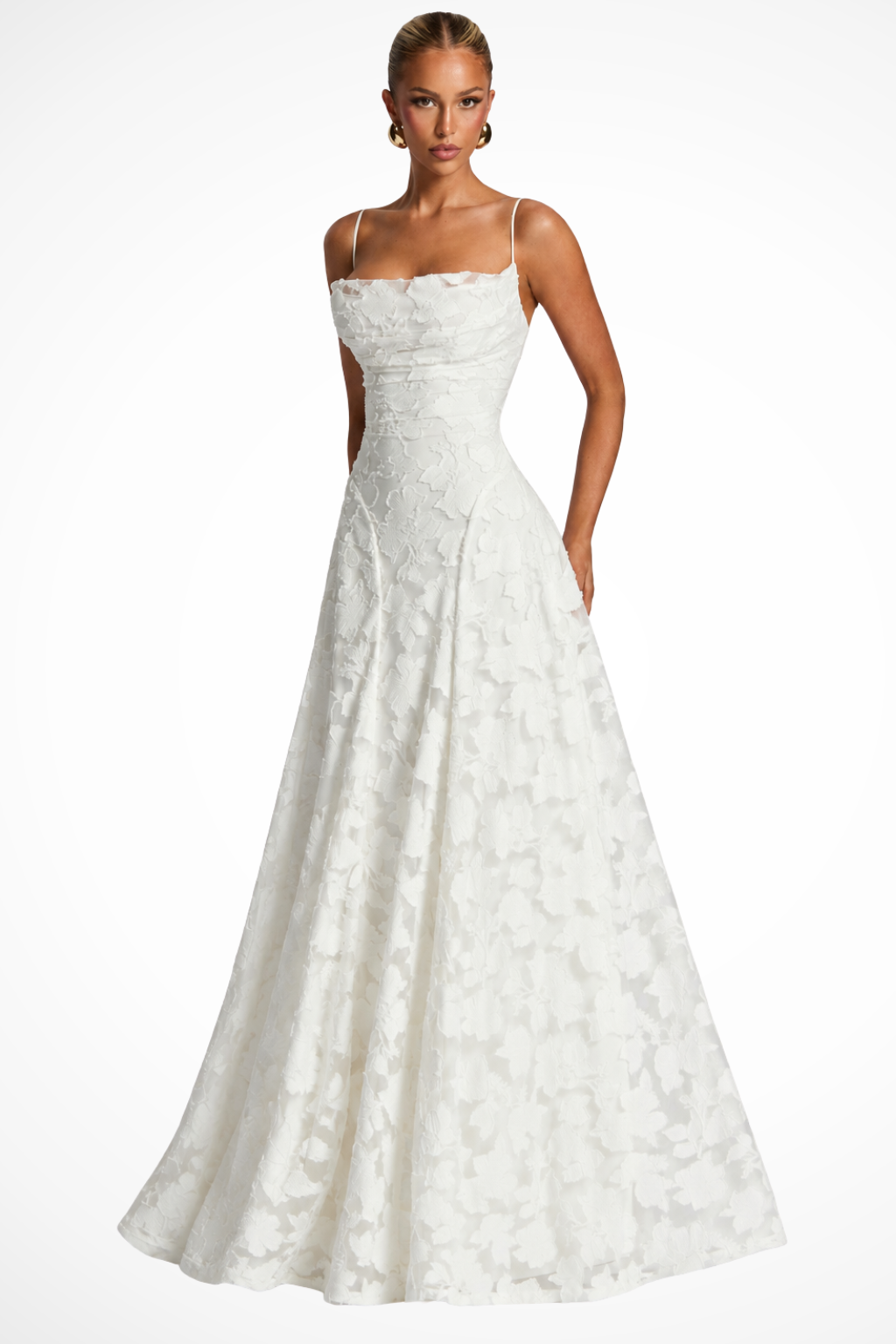 Women's Maxi Dress for Wedding Guests with Waterfall Neckline and Floral Lace – Elegant Formal Dress for Occasions