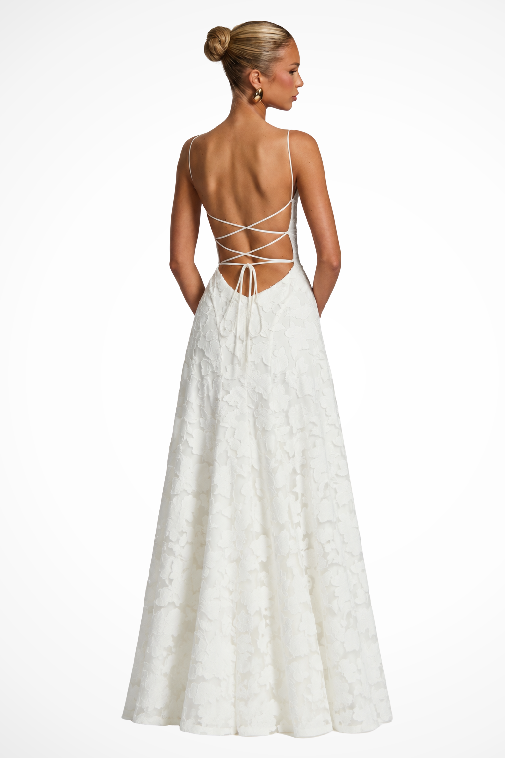 Maxikleid für Hochzeitsgäste mit Wasserfallausschnitt und Blumenspitze | Festliches langes Abendkleid für Damen und feierliche