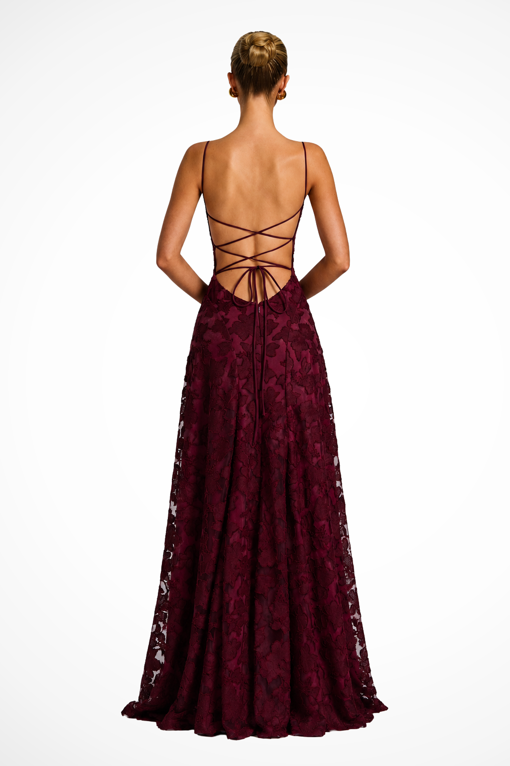 Women's Maxi Dress for Wedding Guests with Waterfall Neckline and Floral Lace – Elegant Formal Dress for Occasions