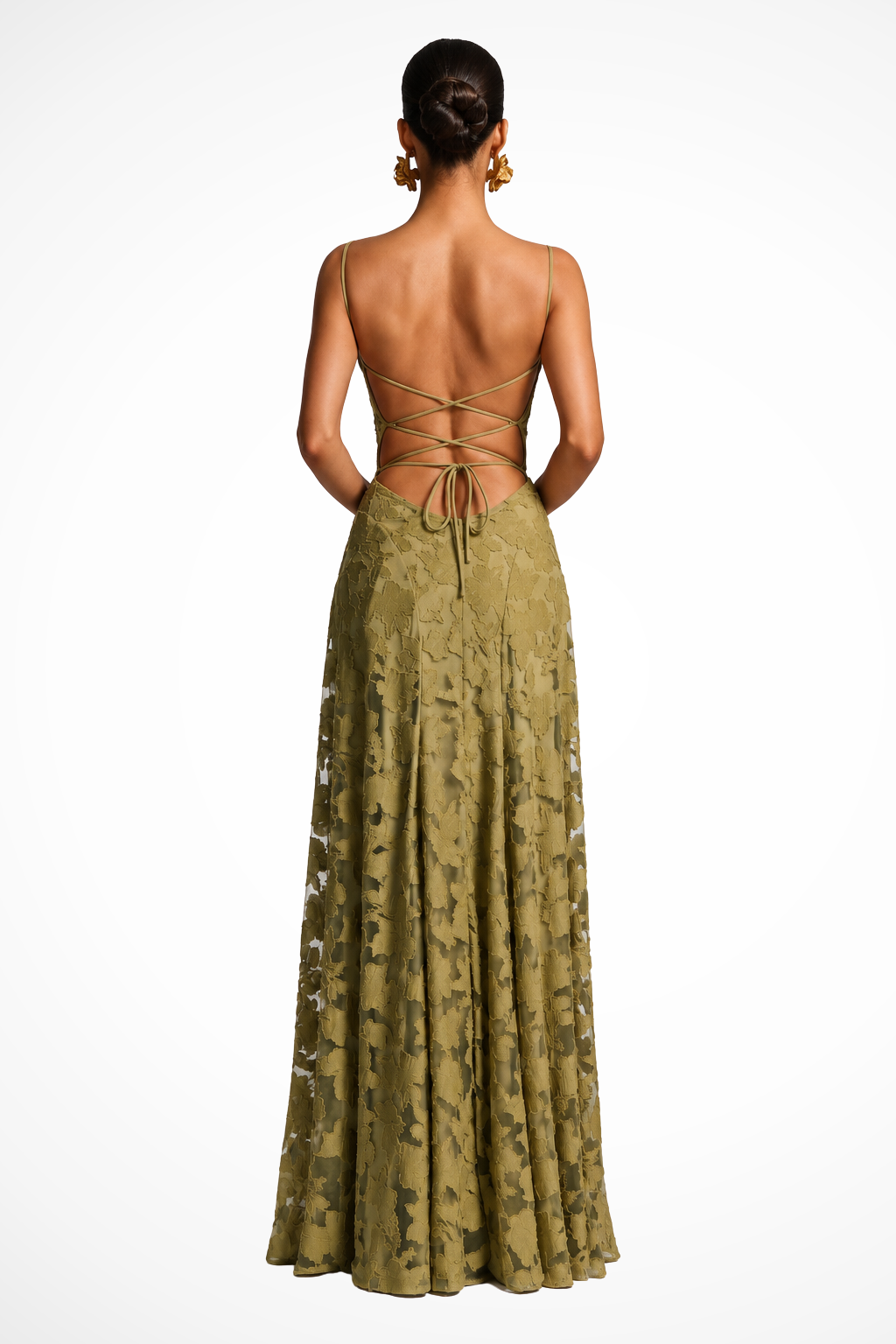 Women's Maxi Dress for Wedding Guests with Waterfall Neckline and Floral Lace – Elegant Formal Dress for Occasions