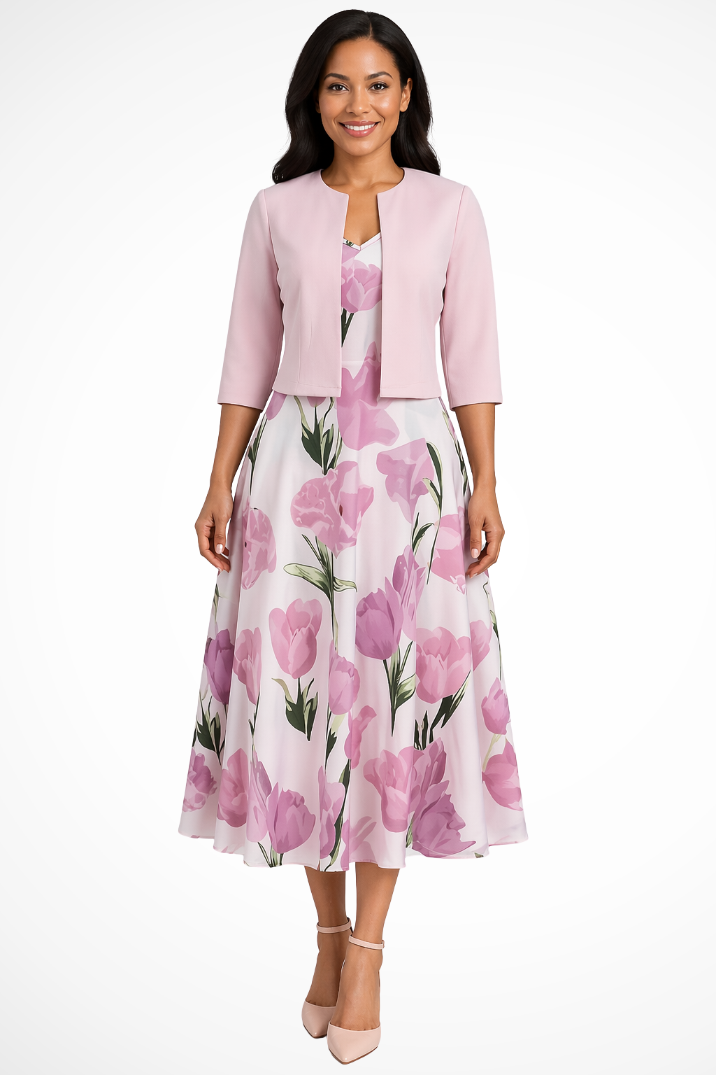 Florales Maxi-Kleid für Damen mit Kurzjacke – Zweiteiliges Set für Hochzeitsgäste
