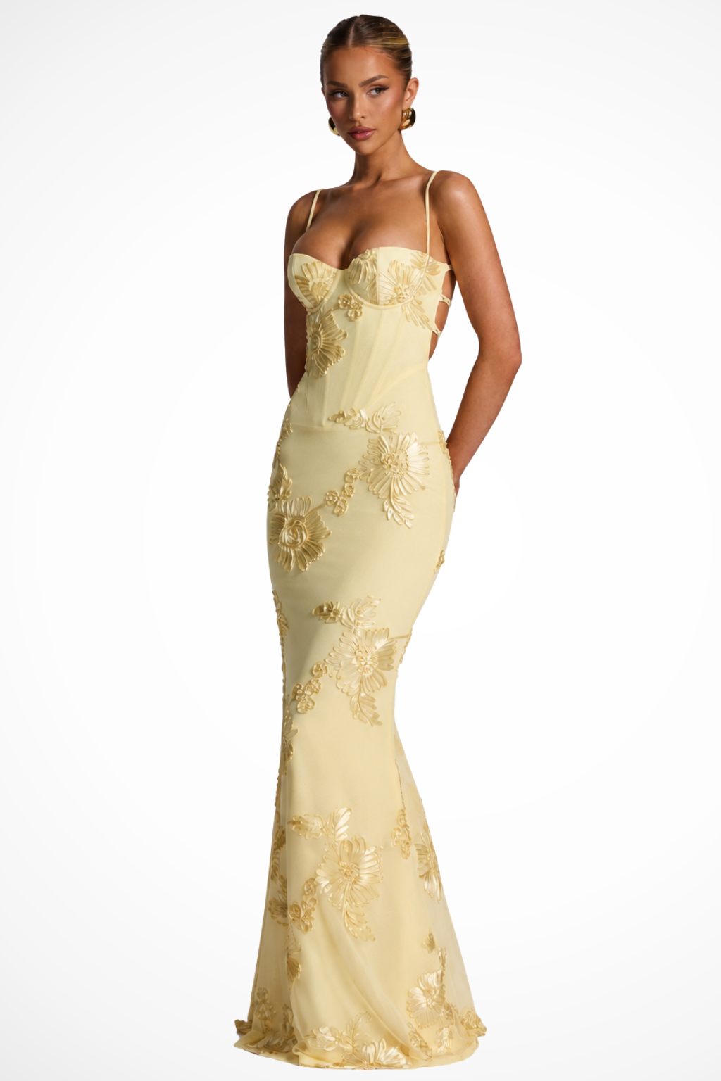 Women's Maxi Dress with Floral Embroidery & Corset Top | Formal Dress for Wedding Guests | Elegant Long Evening Gown