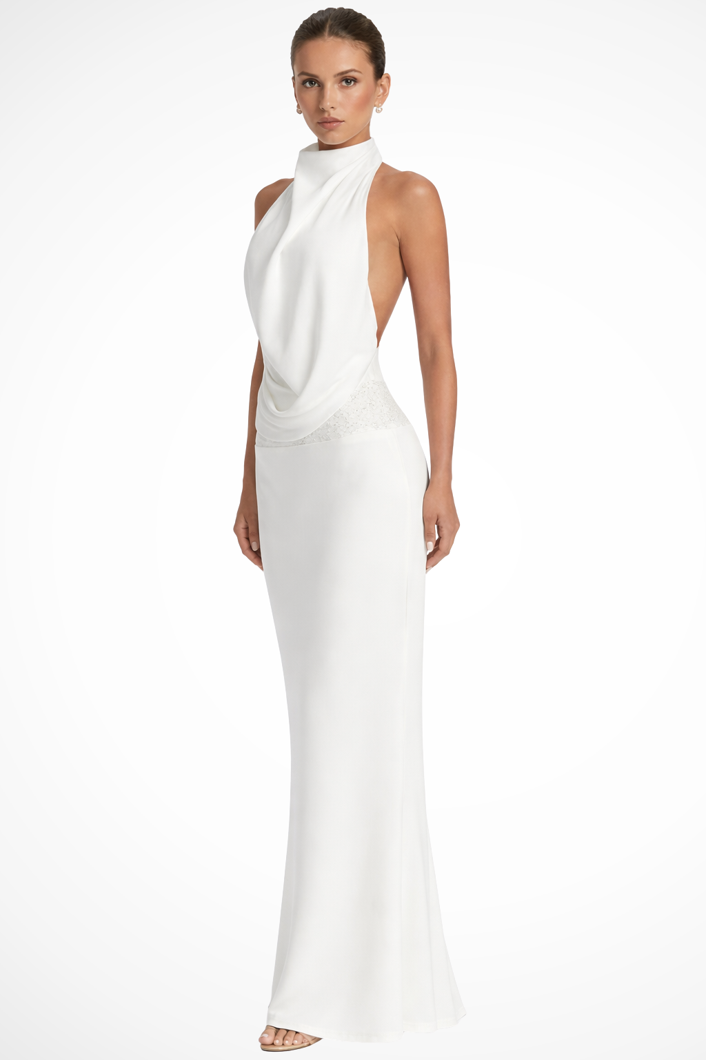 Halterneck Maxikleid aus Satin für Damen | Elegantes Abendkleid mit Rückenausschnitt und Drapierung für Hochzeitsgäste