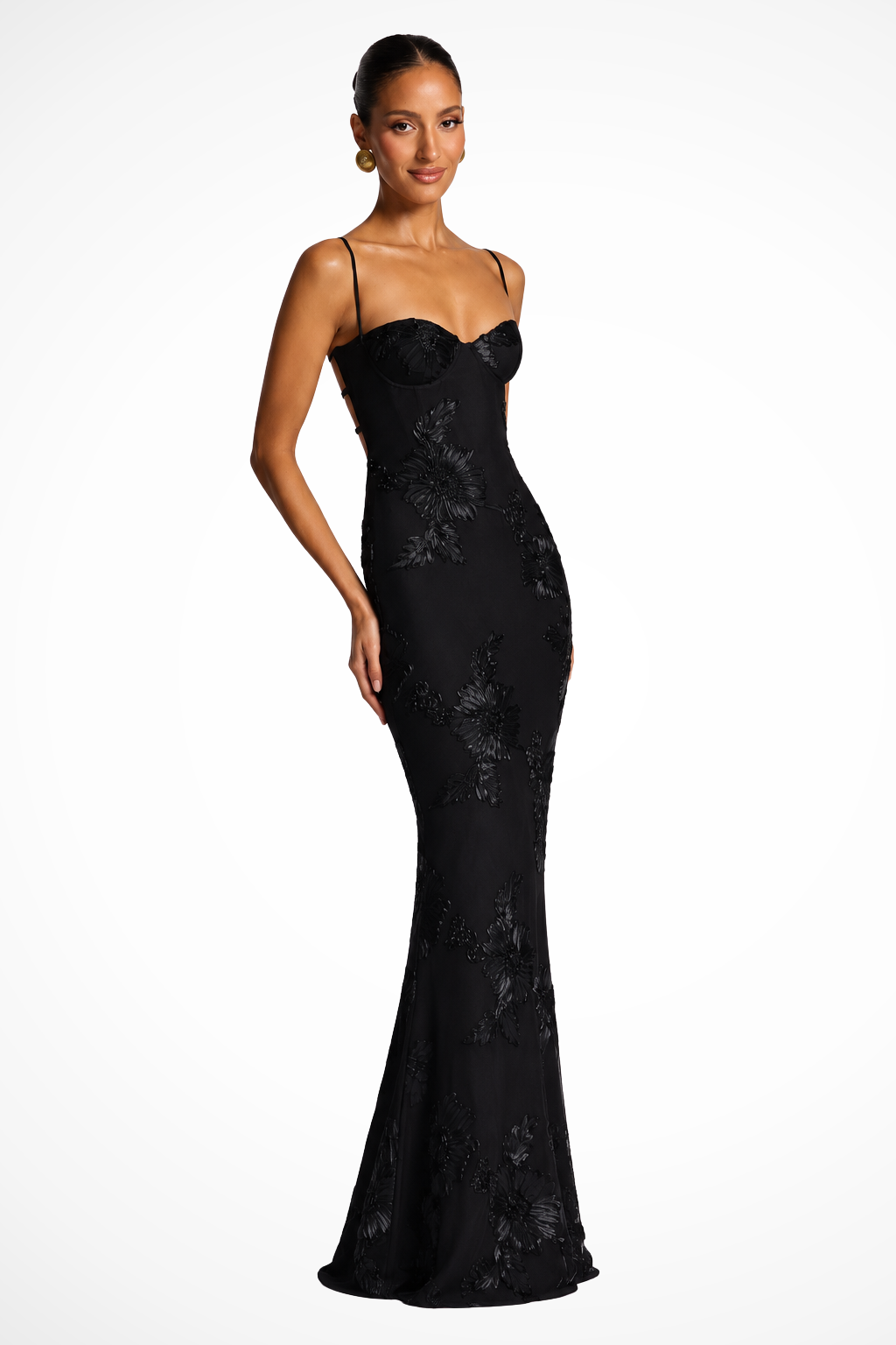Women's Maxi Dress with Floral Embroidery & Corset Top | Formal Dress for Wedding Guests | Elegant Long Evening Gown