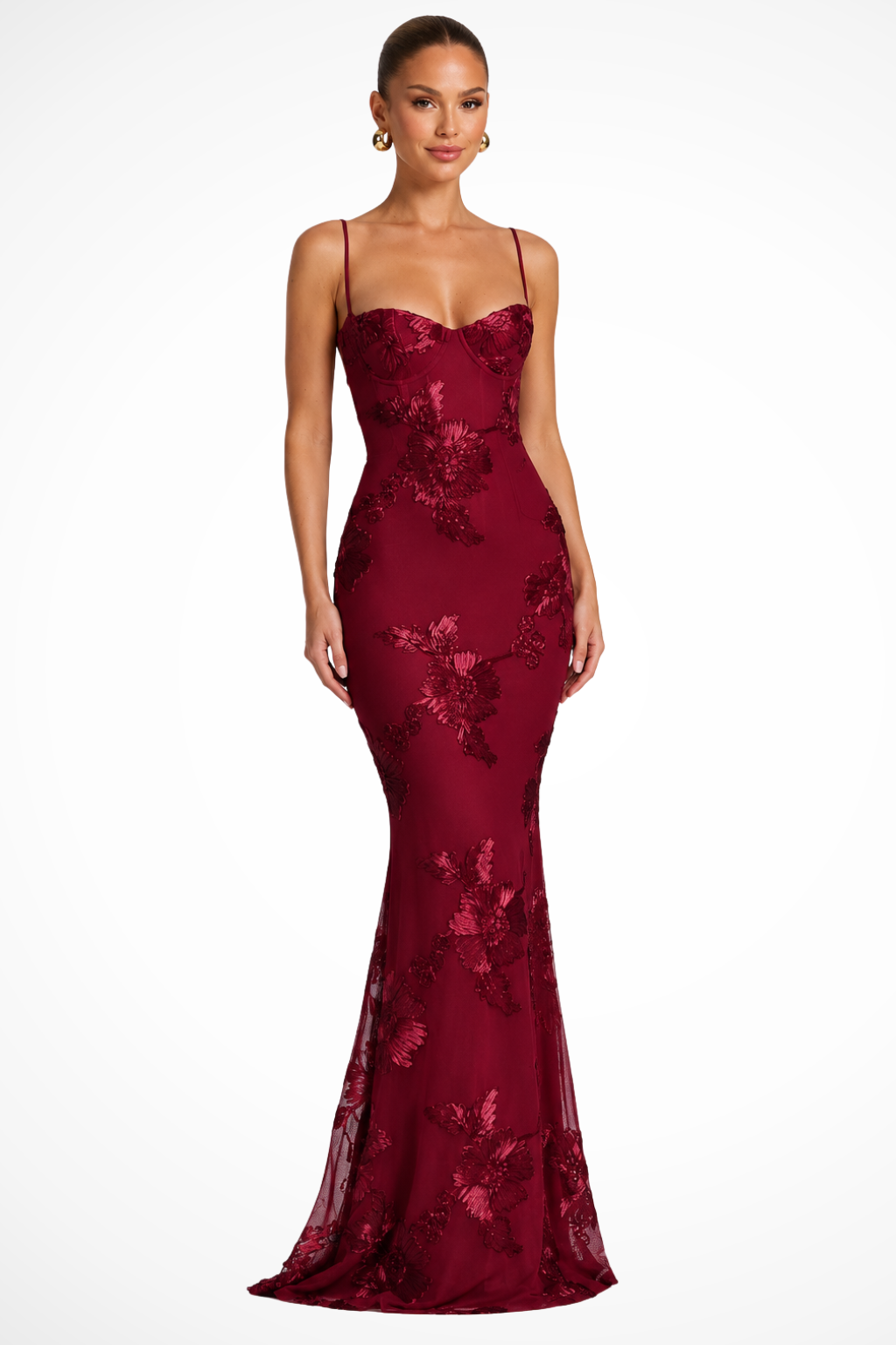 Women's Maxi Dress with Floral Embroidery & Corset Top | Formal Dress for Wedding Guests | Elegant Long Evening Gown