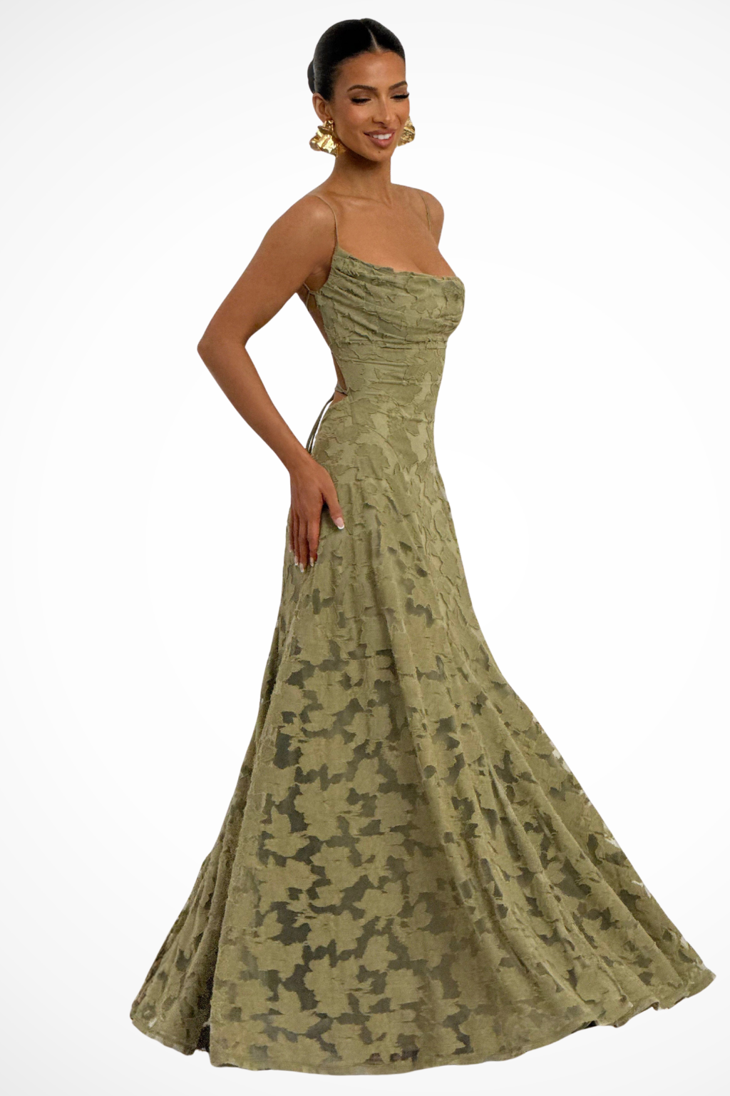 Women's Maxi Dress for Wedding Guests with Waterfall Neckline and Floral Lace – Elegant Formal Dress for Occasions