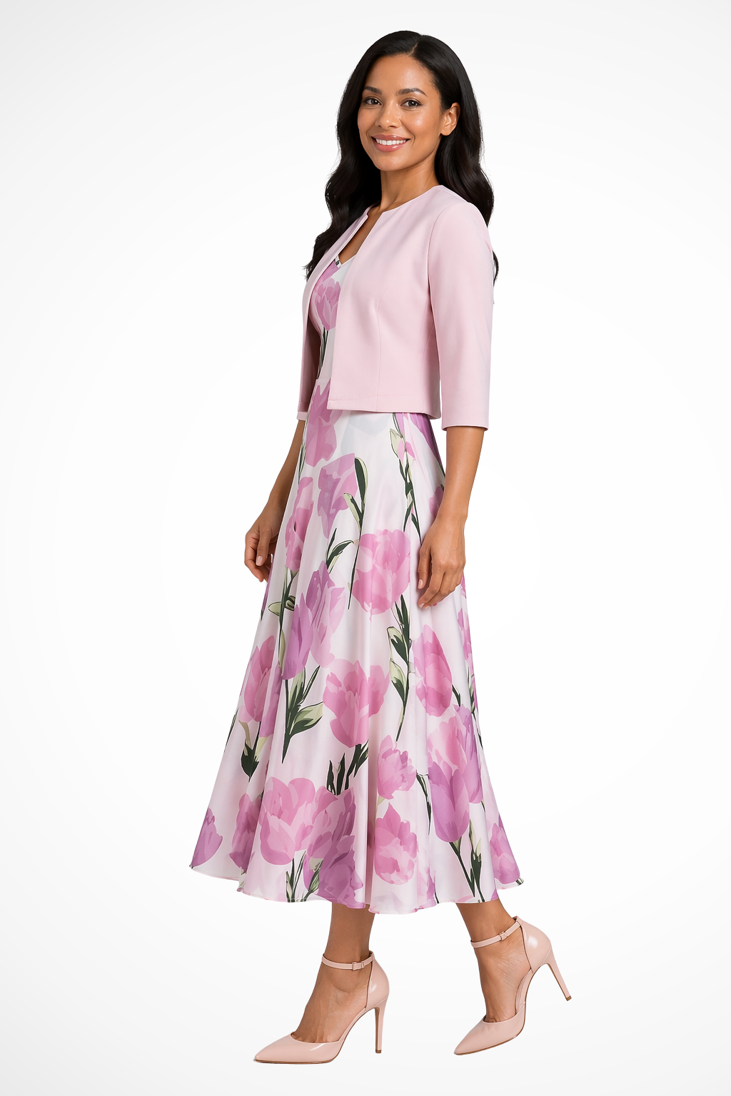 Damen Maxikleid mit Kurzjacke | Zweiteiliges Set für Hochzeitsgäste | Festliches Kleid mit Blumenmuster und Bolero