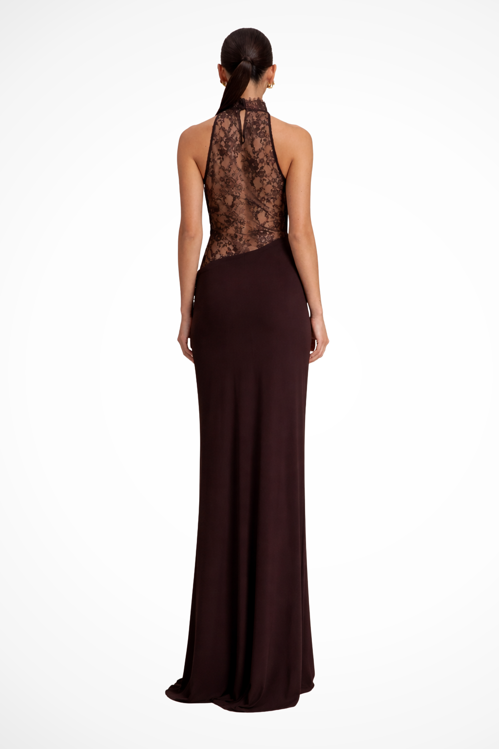 Women's Maxi Dress with Halter Neck and Lace Insert | Sleeveless Floor-Length Evening Dress for Wedding Guests and Events