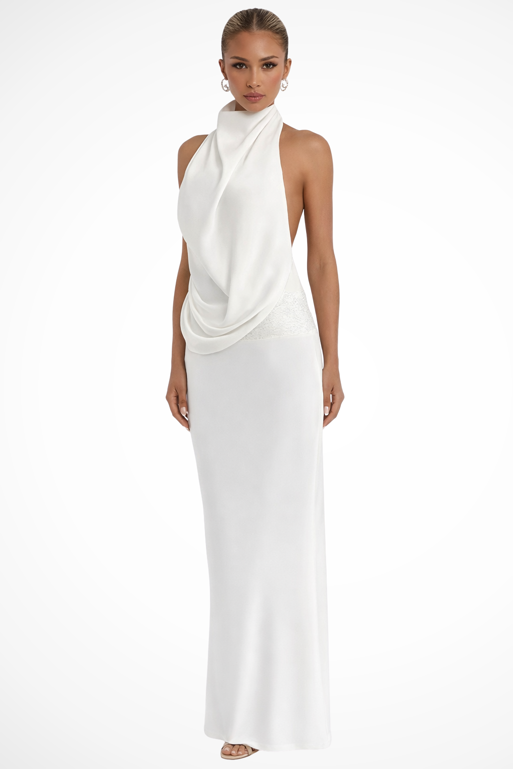 Drapiertes Satin-Maxikleid mit Neckholder für Hochzeitsgäste