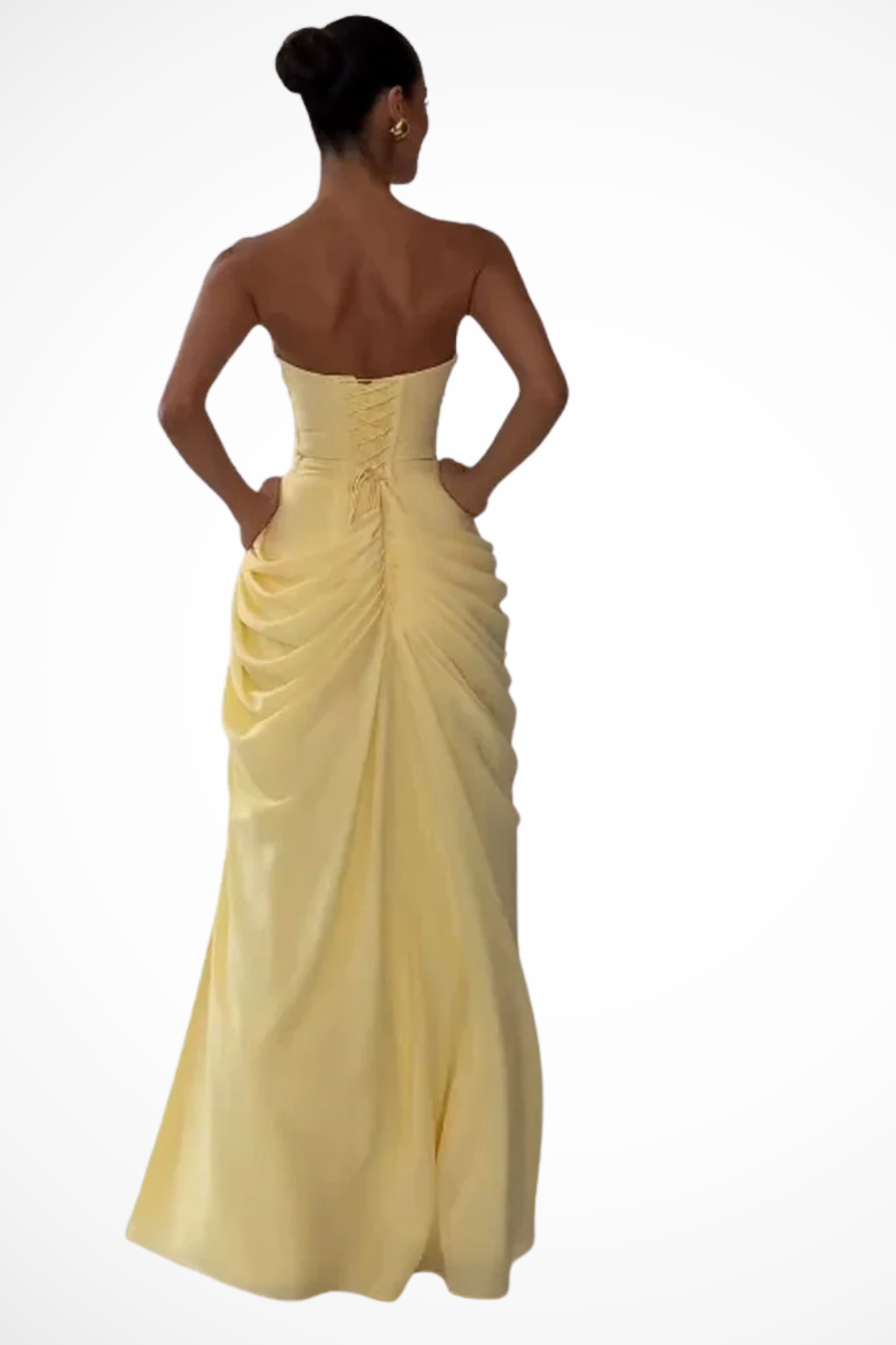 Damen Bandeau Maxikleid mit Seitenschlitz | Bodenlanges Abendkleid für Hochzeitsgäste | Elegante Raffung an der Hüfte