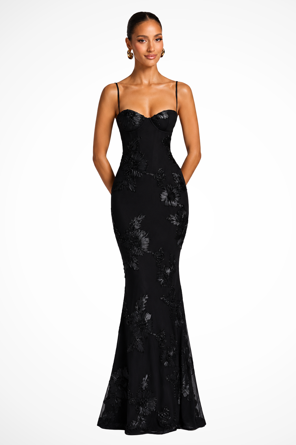 Women's Maxi Dress with Floral Embroidery & Corset Top | Formal Dress for Wedding Guests | Elegant Long Evening Gown