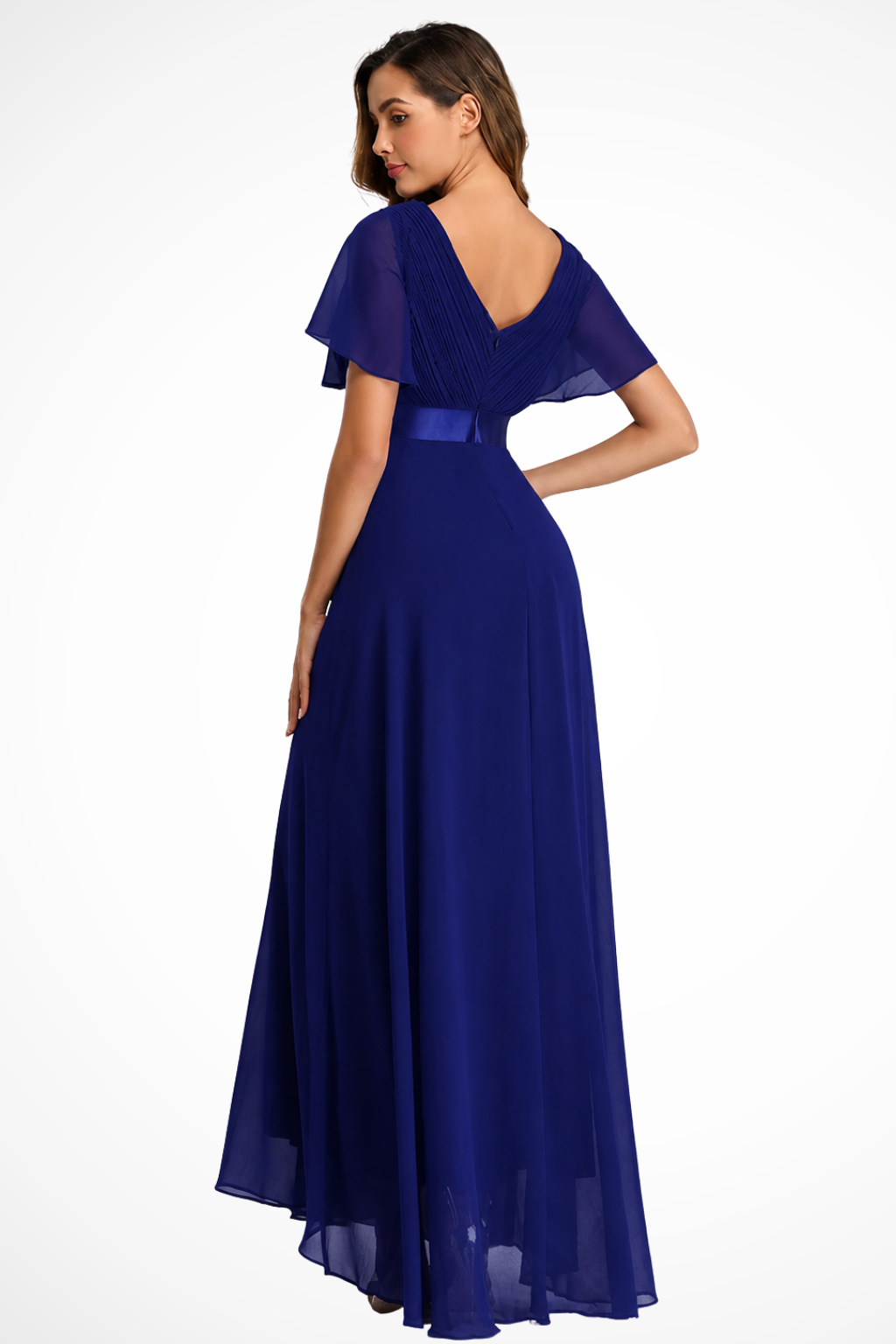 Chiffon-Maxikleid für Damen mit Flatterärmeln und V-Ausschnitt für Hochzeitsgäste