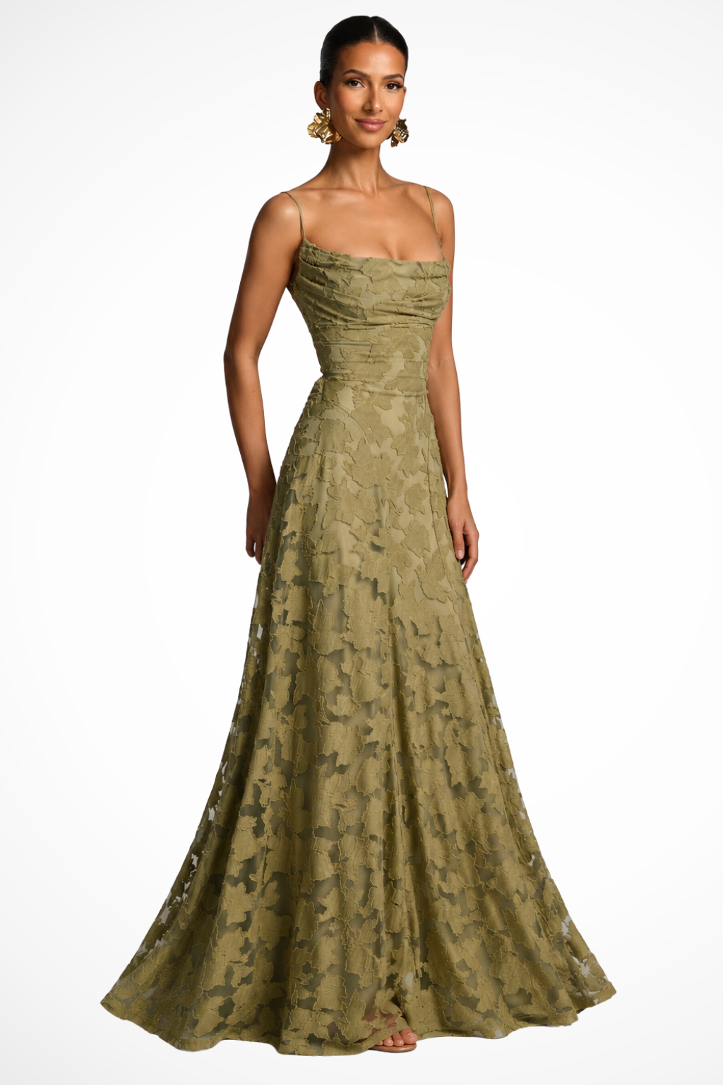 Women's Maxi Dress for Wedding Guests with Waterfall Neckline and Floral Lace – Elegant Formal Dress for Occasions