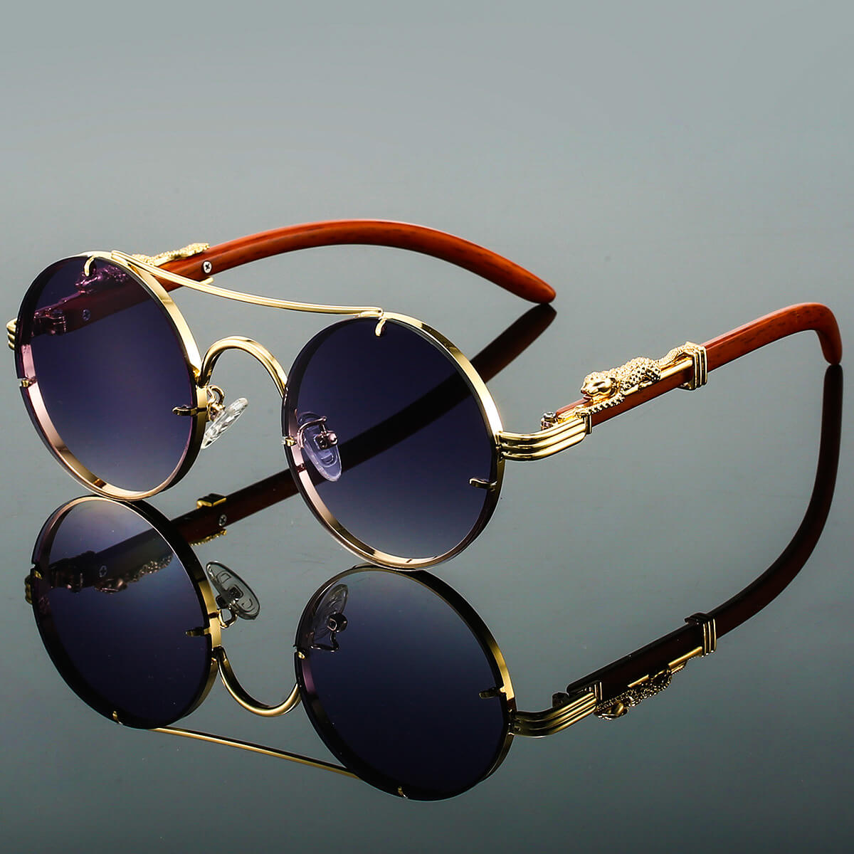 Runde Vintage-Sonnenbrille mit Doppelsteg, Metallrahmen und UV400-Gläsern