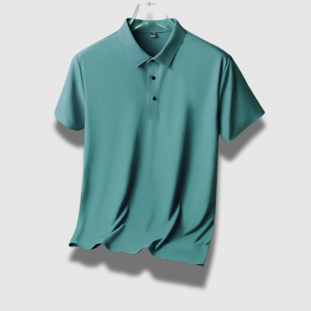Classic men's polo shirt made of lightweight silk | Breathable short-sleeve polo with button placket and textured collar