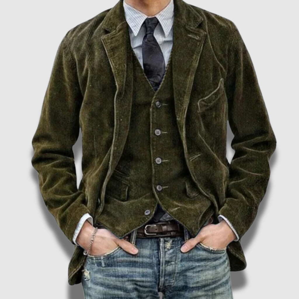 Klassisches Herren Sakko und Weste Set | Slim Fit Blazer mit Anzugweste | Vintage Zweiteiler für Business und Freizeit | Einreihig