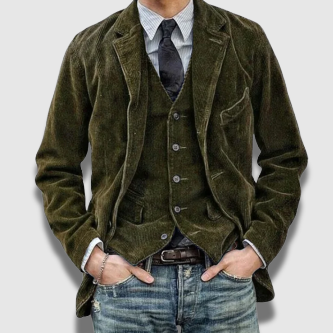 Classic men's blazer and vest set | Slim fit blazer with suit vest | Vintage two-piece for business and leisure | Single-breasted