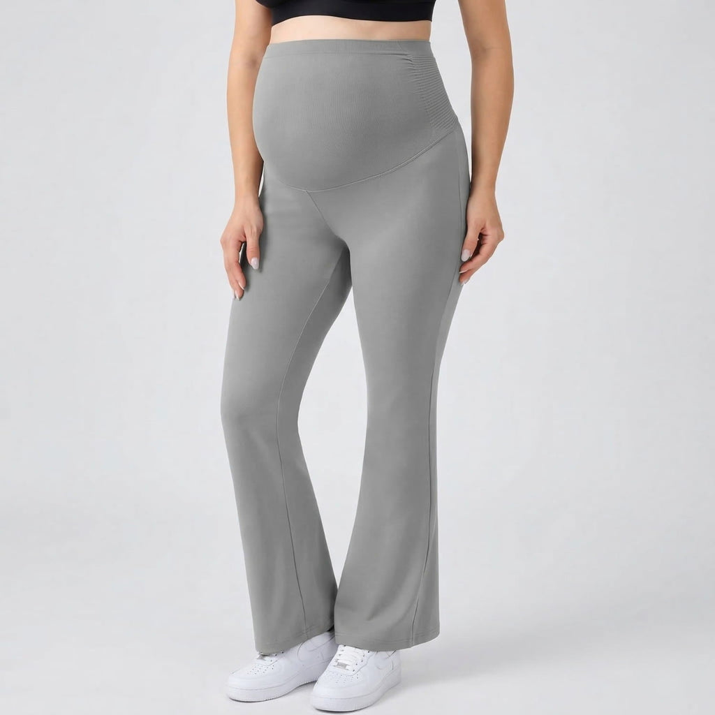 Seamless maternity pants with belly support | Comfortable pregnancy pants with flared leg for everyday wear and postpartum