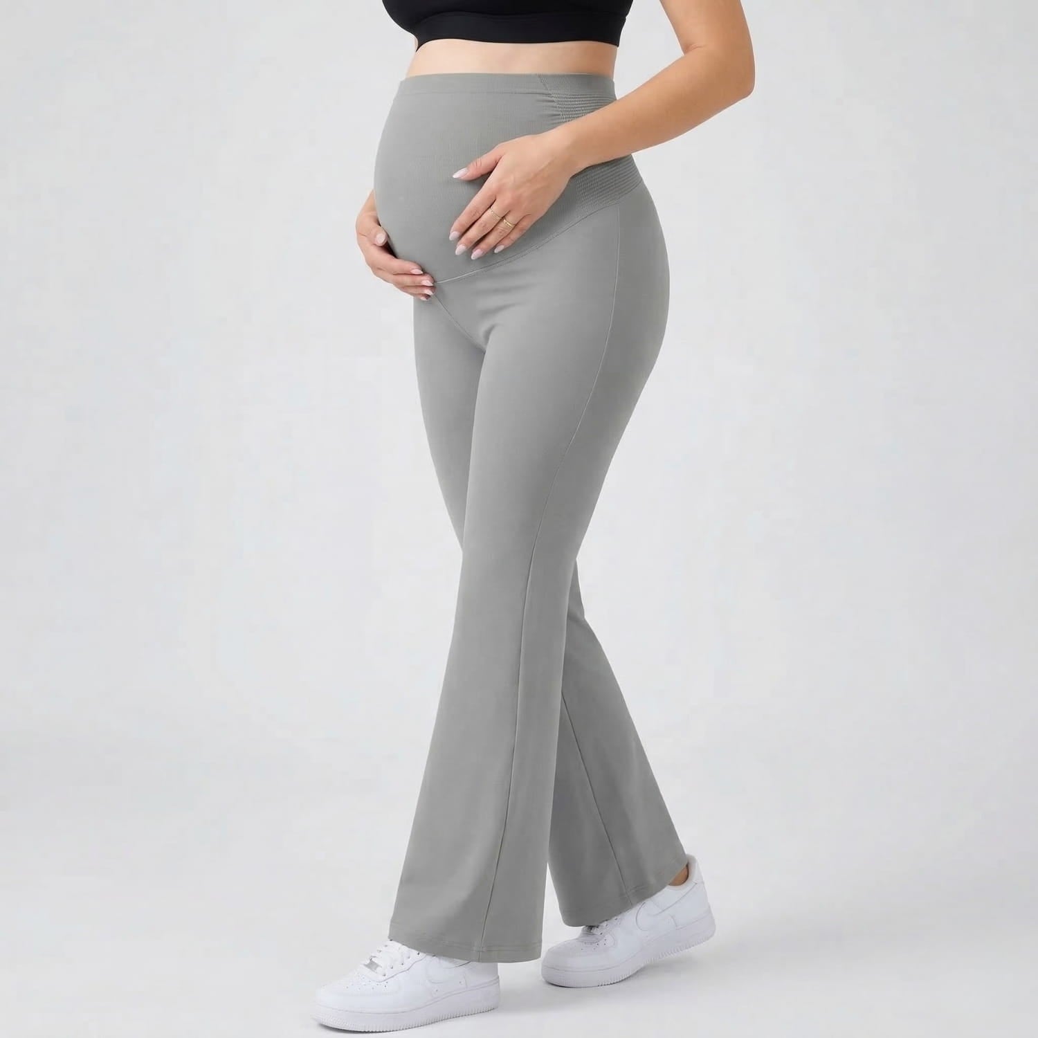 Seamless maternity pants with belly support | Comfortable pregnancy pants with flared leg for everyday wear and postpartum