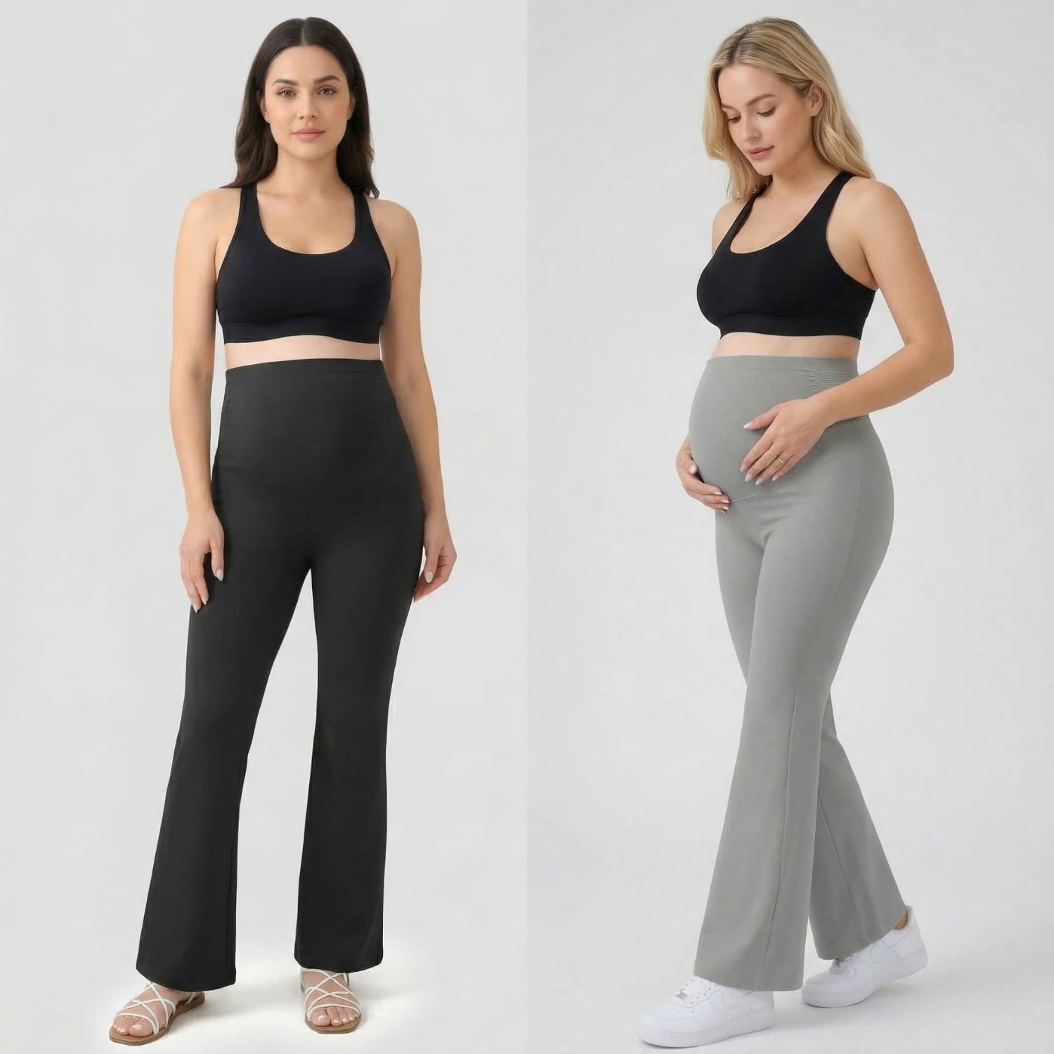 Seamless maternity pants with belly support | Comfortable pregnancy pants with flared leg for everyday wear and postpartum