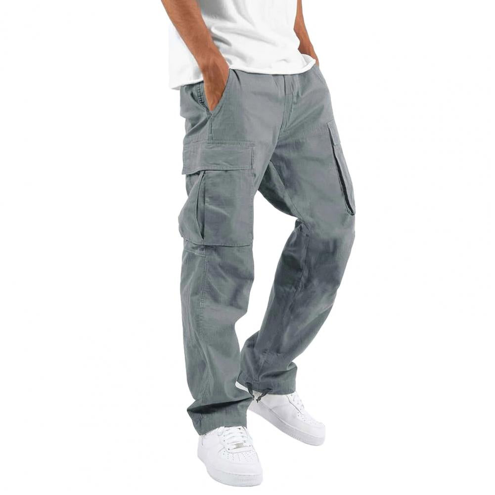 Comfortable cargo pants for men with stretch content | Regular fit casual pants with elastic waistband and practical pockets