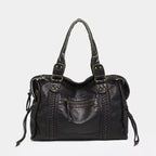 Schultertasche aus veganem Leder mit Vintage-Look & robusten Details