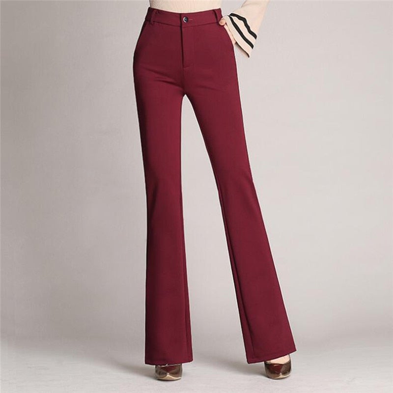 Elegant women's fabric pants high waist | Wide-cut business pants with A-line | Wrinkle-free pants for office and leisure