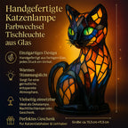 Handgefertigte Katzenlampe - Farbwechsel Tischleuchte aus Glas