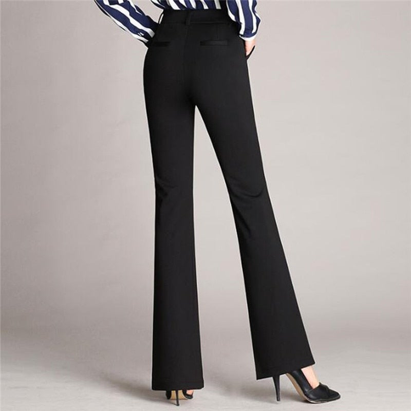 Elegant women's fabric pants high waist | Wide-cut business pants with A-line | Wrinkle-free pants for office and leisure