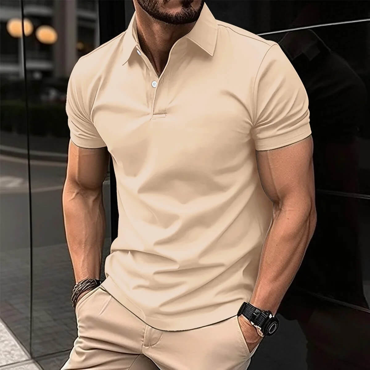 NOUVEAU RICHE Herren Poloshirt Leicht Atmungsaktiv Dünn Sportlich Elegant Khaki