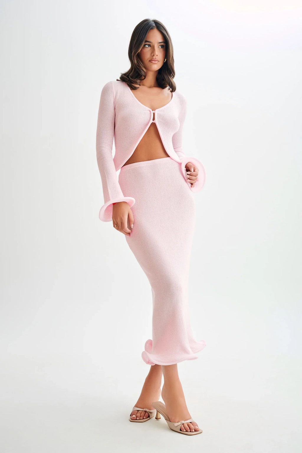 NOUVEAU RICHE Stylisches Strickoberteil und Rockset für Modebewusste Frauen mit Eleganz und Komfort Rosa