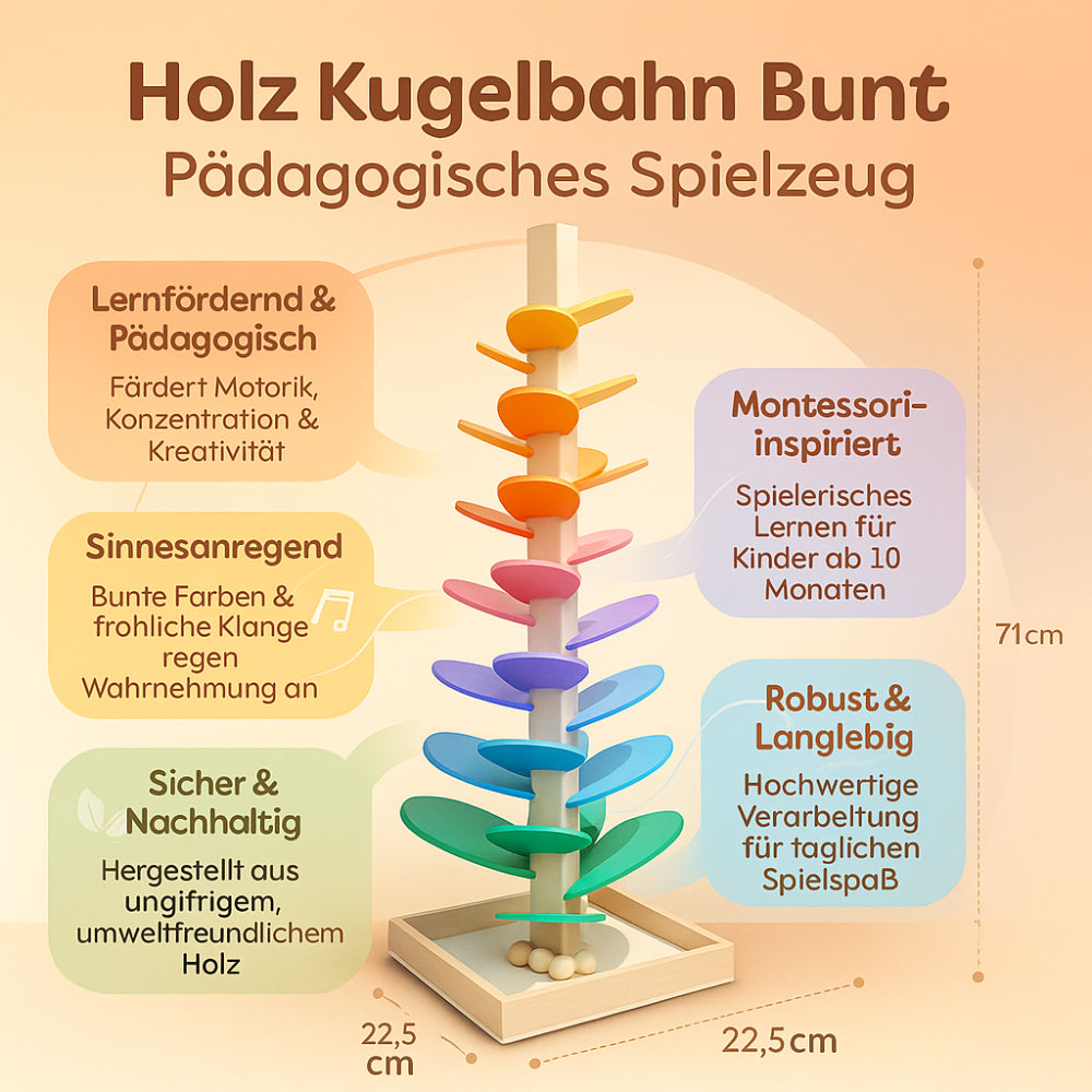 Bunte Holz-Kugelbahn - Pädagogisches Lernspielzeug
