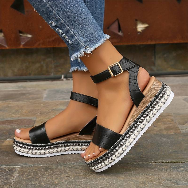 Damen Plateausandalen mit verstellbarem Fesselriemen | Bequeme Sommersandalen mit rutschfester Profilsohle für den Alltag