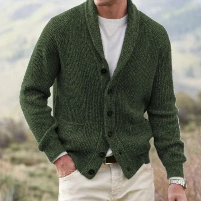 Men's knitted cardigan with V-neck made of wool blend | Vintage cardigan with button placket | Classic knitted cardigan for autumn and winter
