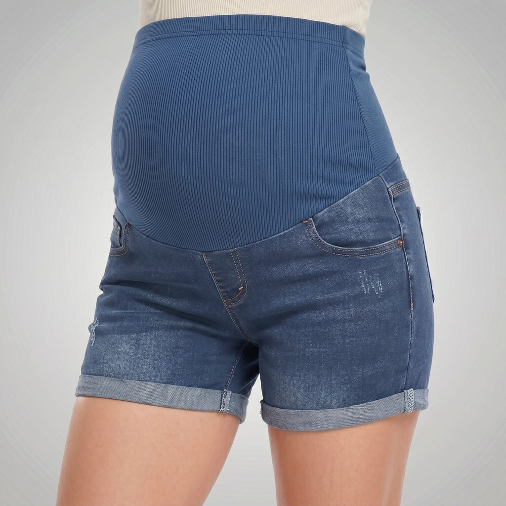 Kurze Umstandsjeans mit elastischem Bauchband | Bequeme Umstands-Jeansshorts für den Sommer | Schwangerschaftsshorts
