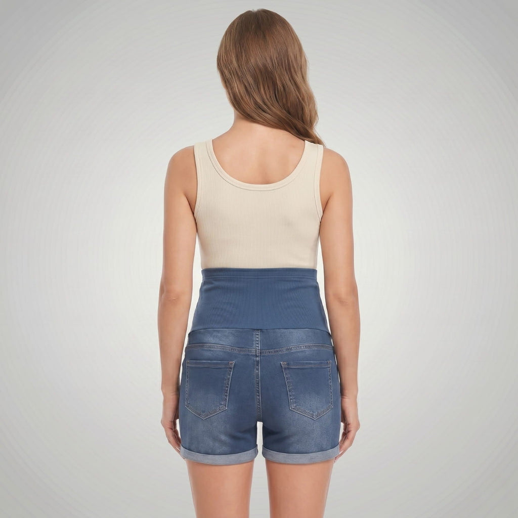 Kurze Umstandsjeans mit elastischem Bauchband | Bequeme Umstands-Jeansshorts für den Sommer | Schwangerschaftsshorts