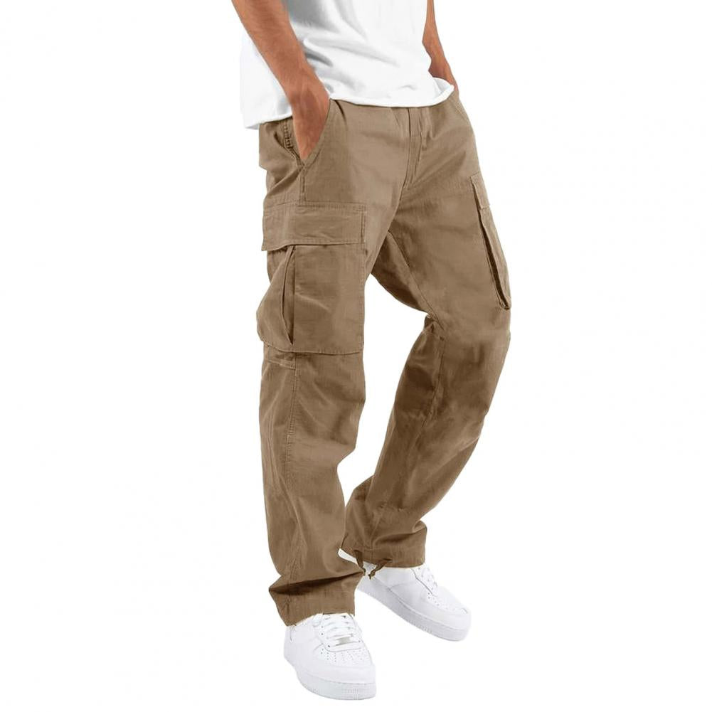 Comfortable cargo pants for men with stretch content | Regular fit casual pants with elastic waistband and practical pockets