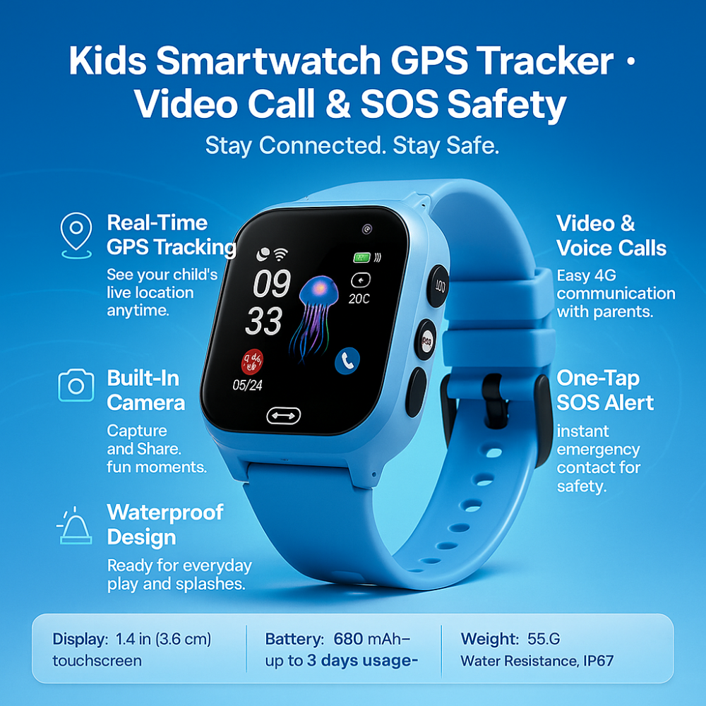 Kinder Smartwatch mit GPS Tracker und Videoanruf für sichere Kommunikation im Alltag