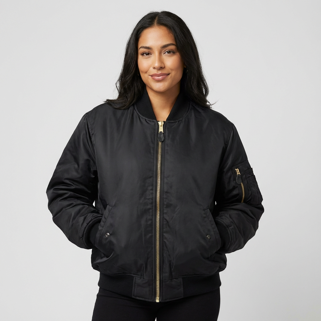 Klassische Bomberjacke für Damen in Satin-Optik mit Utility-Details – Sportlich elegante Übergangsjacke für Freizeit und Alltag